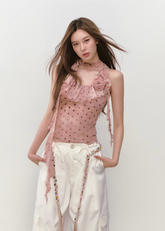 Ribbon Flower halter Neck Vest Top